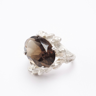 ring, silver + smoke crystal